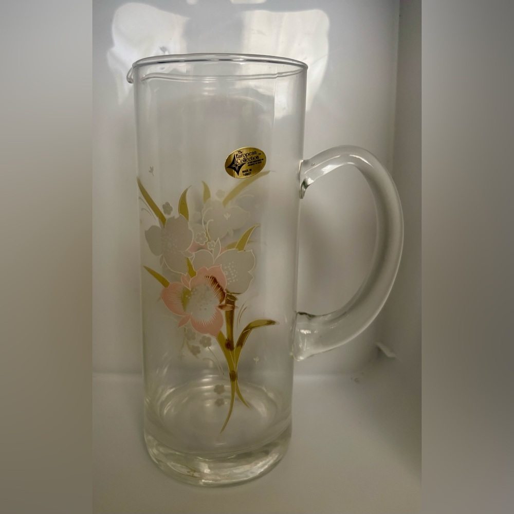 Vintage 1986 Caress Blown Glass Decorative 10”Tall Pitcher European Collection